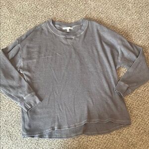 Seven7 Gray Long Sleeve Waffle Knit Top